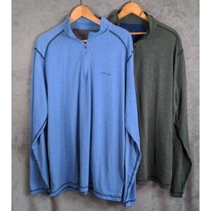 Lot of 2 Orvis 1/4 Zip Pullovers XL Green & Blue Lightweight Performance Hiking